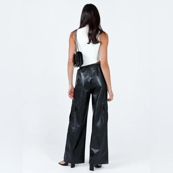 Lista Faux Leather Elastic Pocket Pants Black - Picture 4 of 10